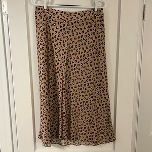 Sezane Tan and Black Leopard Midi Skirt